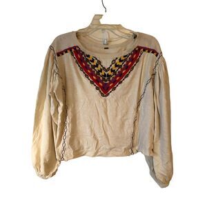 Free People LS Boho Crop Top L